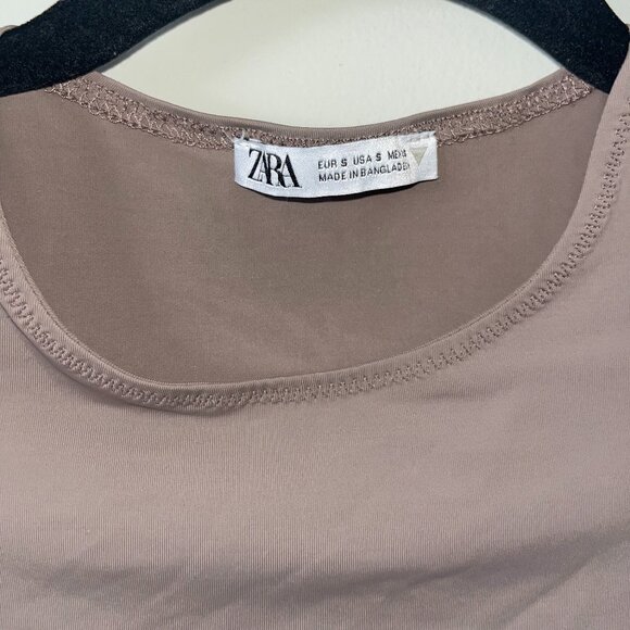 Zara Women’s Taupe Seamless Short Sleeve Bodysuit | Size S - Picture 2 of 6